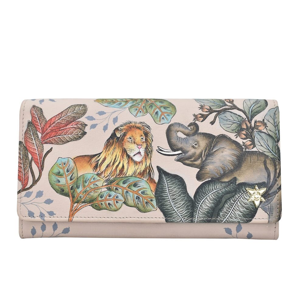 3157 ’s Hand-Painted Leather Accordion Flap RFID Blocking Wallet - African